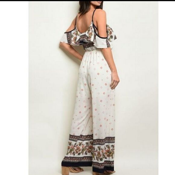 Floral Aztec Mixed Print Cold Shoulder Jumpsuit available in M & L - Picture 2 of 3